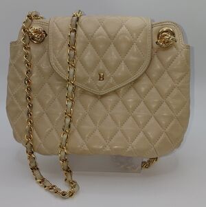 Vtg Quilted Bally Cream Lambskin Leather Shoulder Bag.